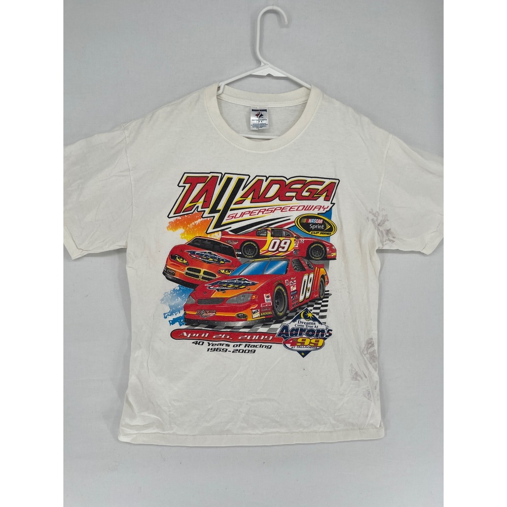 Vintage Jerzees Talladega Superspeedway Aarons 499 NASCAR 2009 T-Shirt White L
